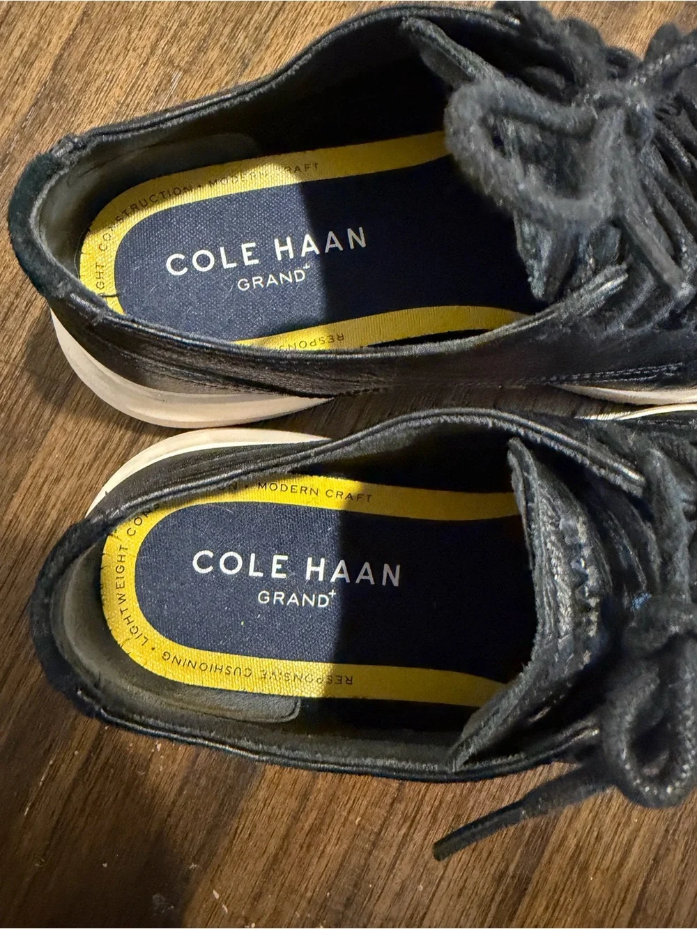 Cole Haan Black Leather Derby Shoes with Cream Sole